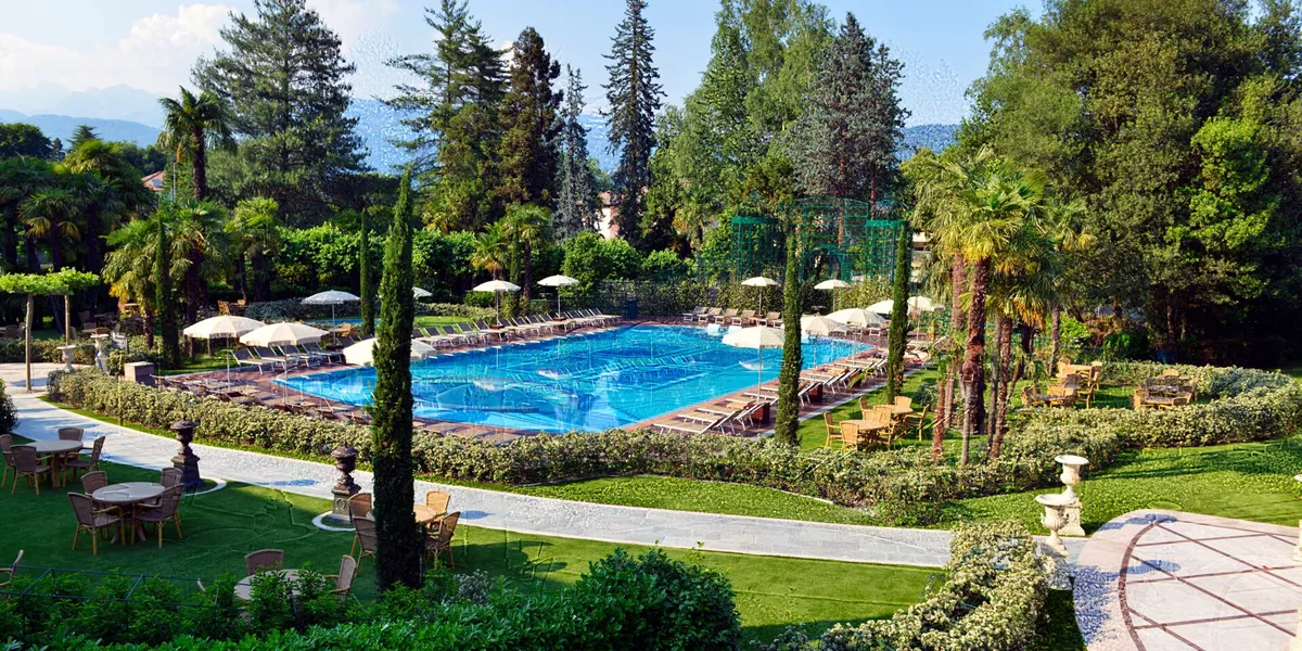 The pool at Hotel Simplon Baveno in Italy