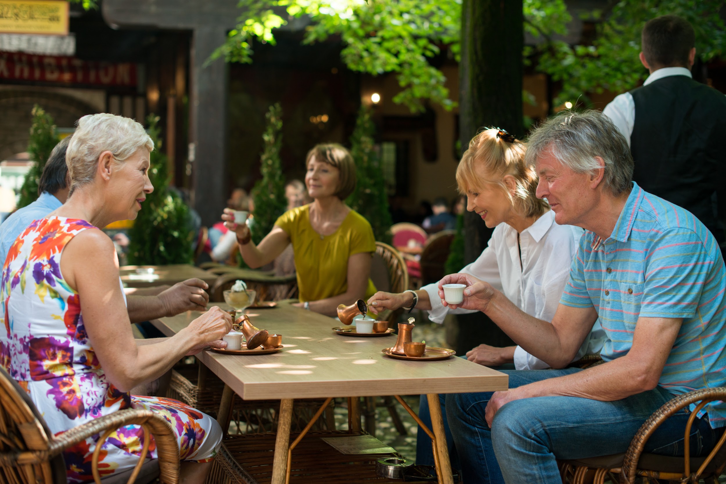 People drinking Bosnian coffee at a café in Sarajevo, Bosnia and Herzegovina