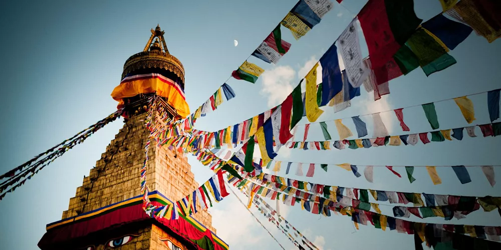 Buddhist Prayer Flags on the Boudhanath Stupa in Kathmandu, Nepal