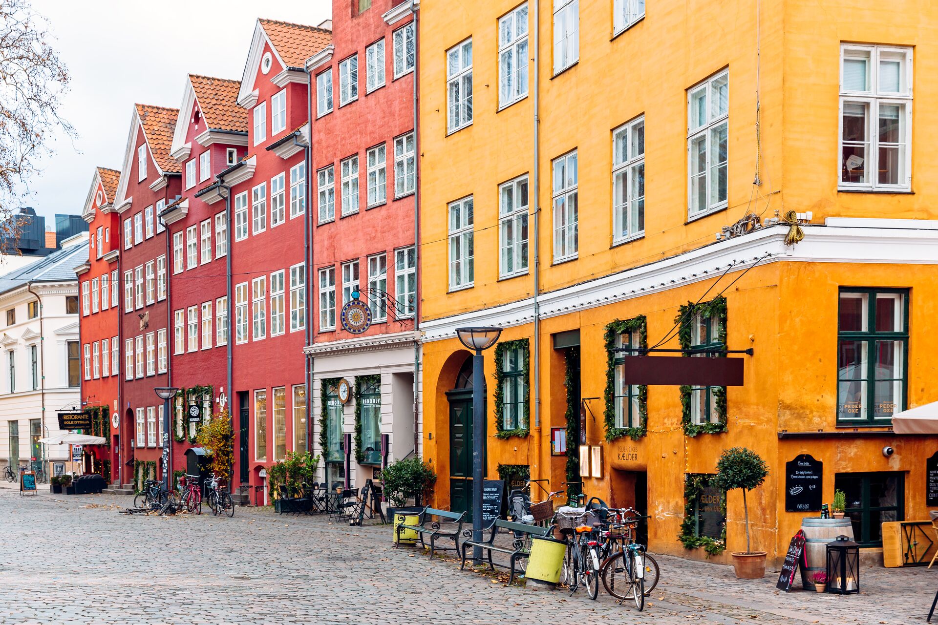Historic and colourful houses in the old town of Copenhagen, Denmark