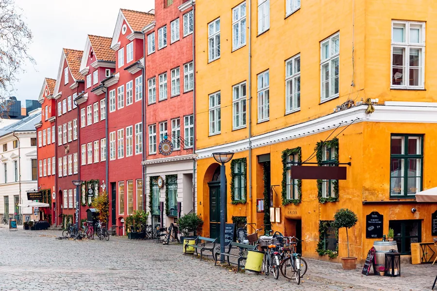 Historic and colourful houses in the old town of Copenhagen, Denmark