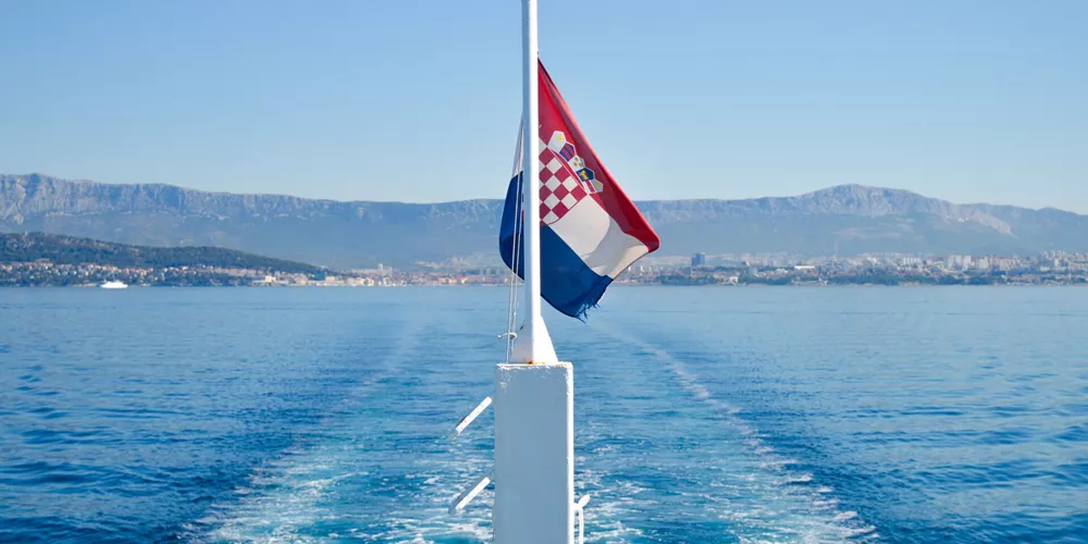 Croatian Flag on the Stern of a Ferry on the Dalmatian Coast