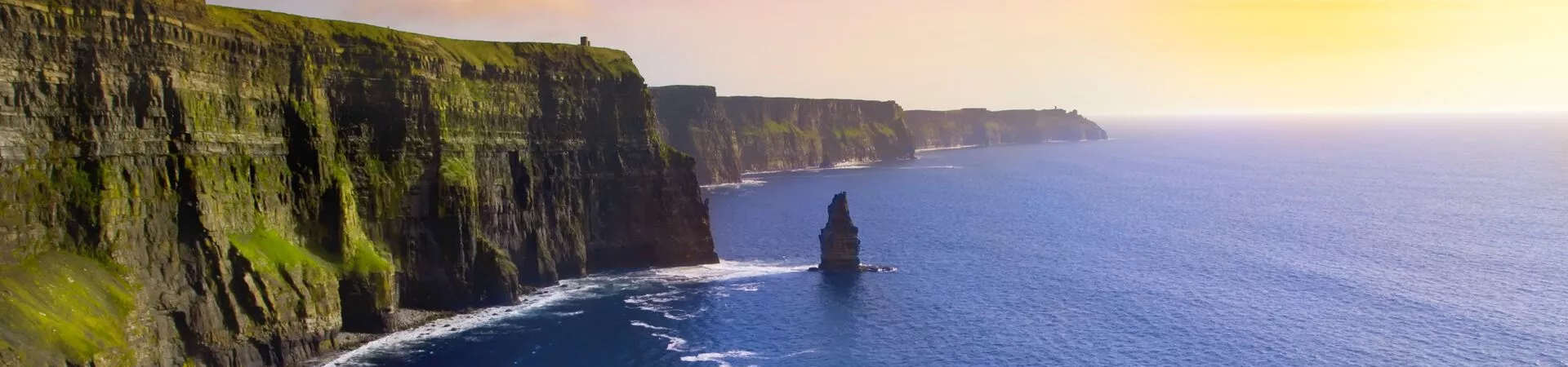 Sunset over the cliffs of Moher in Ireland