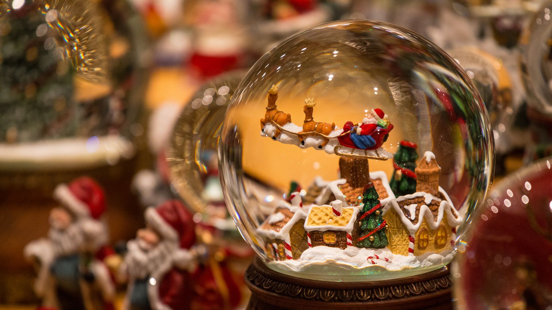 Close up of Christmas snowglobe at a Christmas Market