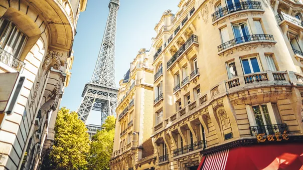 The Eiffel Tower with building of Paris in the foreground