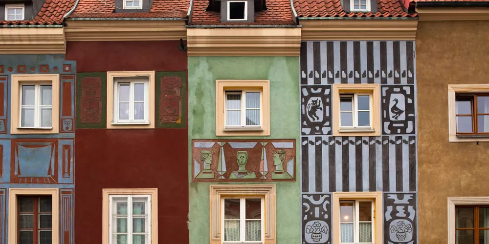 Row of colourful houses in the old town of Poznan, Poland