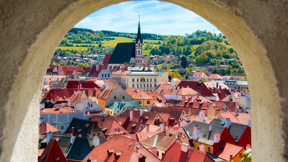 Archway Of Cesky Krumlov In Czech Republic, A UNESCO Heritage Site
