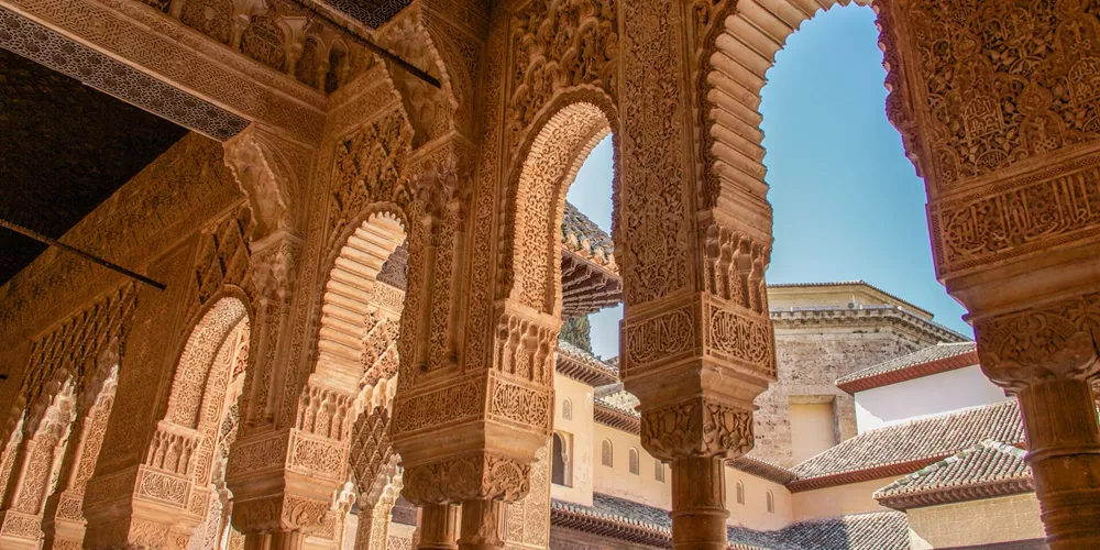 Alhambra columns around the Court of Lions in Grenada, Spain