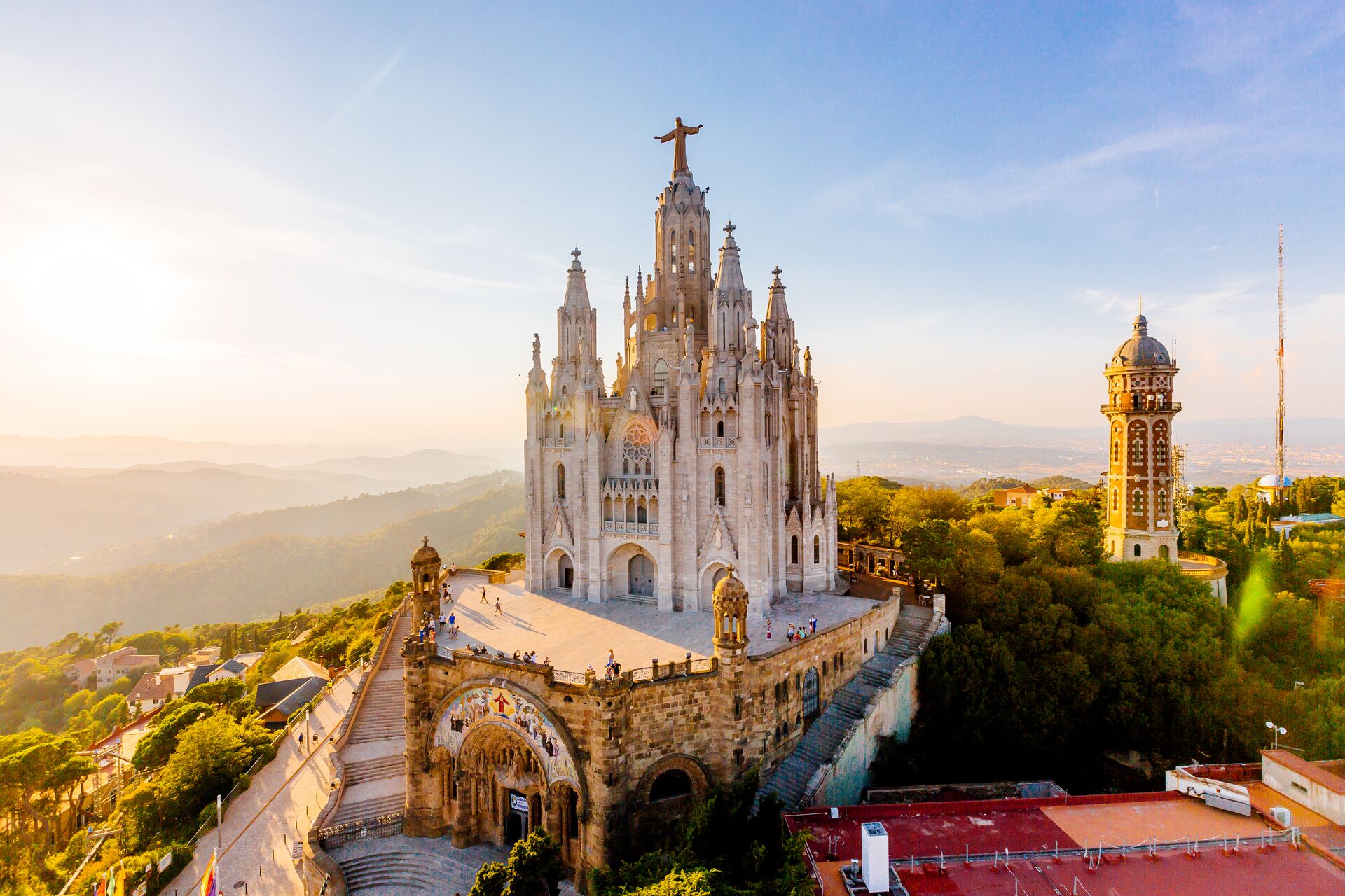 Large Aerial View Of Barcelona Skyline With Sagrat Cor Temple Catalonia Spain 1143273440