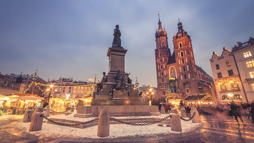 Old market square in Krakow, Poland during the Christmas Market