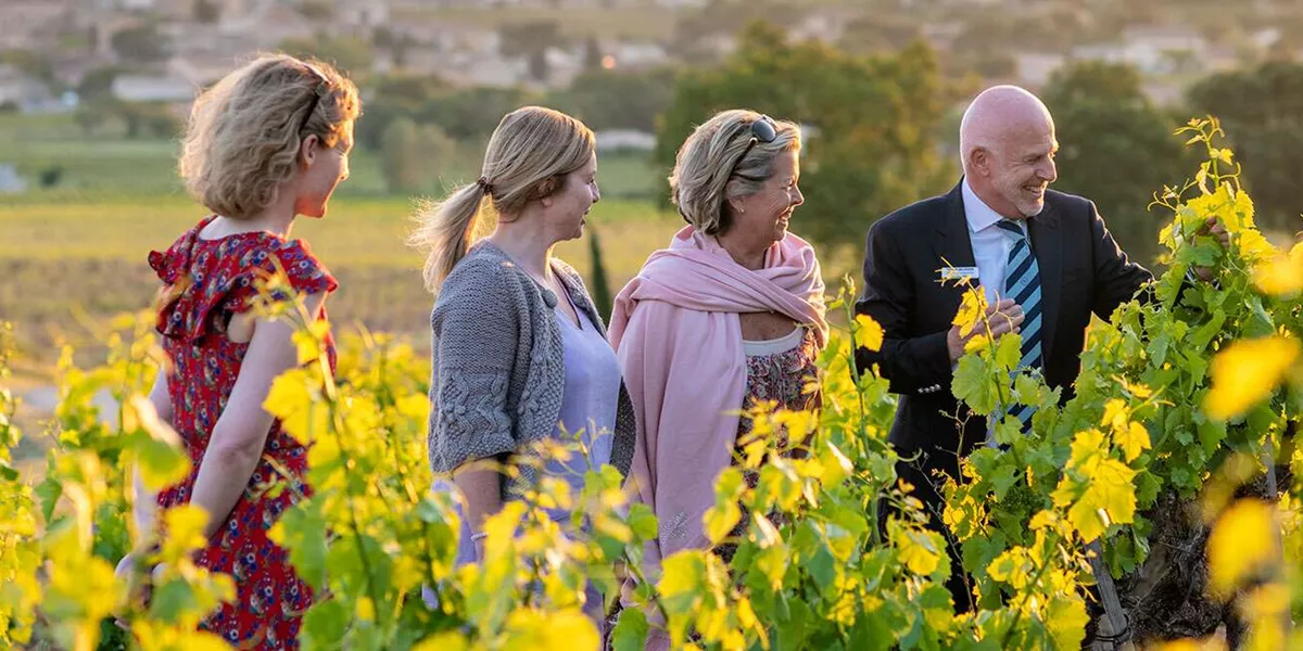 Tourists With Tour Director On Meadow