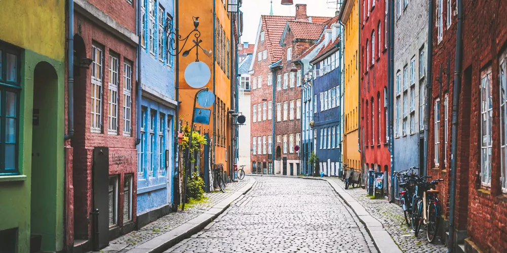 Cobblestone alley in Copenhagen, Denmark