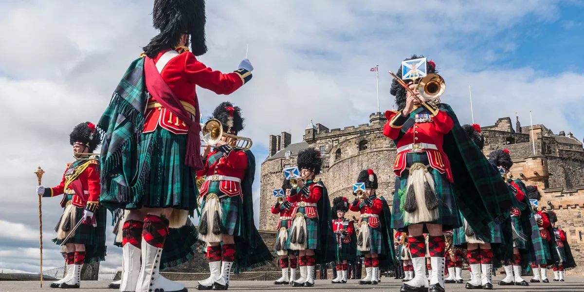 Change of the guard at the Edinburgh Castle in Edinburgh, Scotland