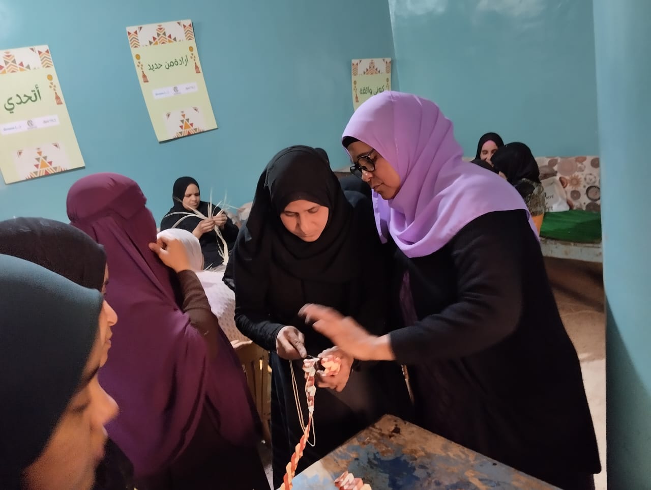 Women working at The Cooperative Women Productive Association for Handicrafts and Heritage in Aswan, Egypt