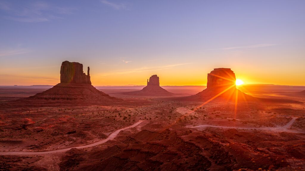 Sunrise over the red rocks of Monument Valley in Arizona