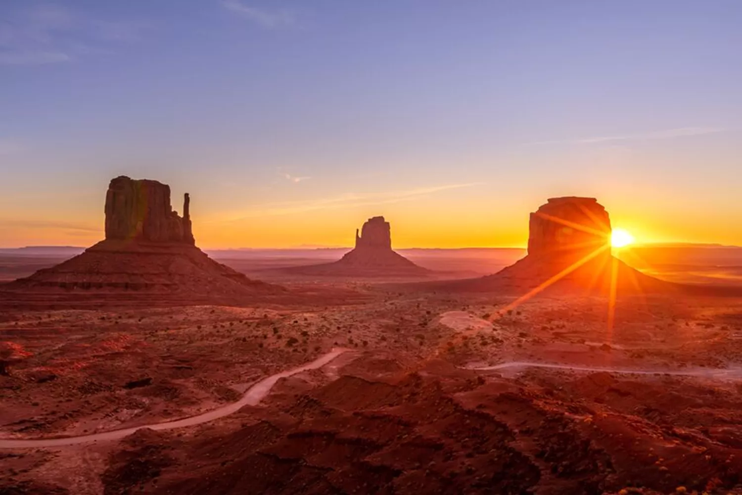 Sunrise over the red rocks of Monument Valley in Arizona