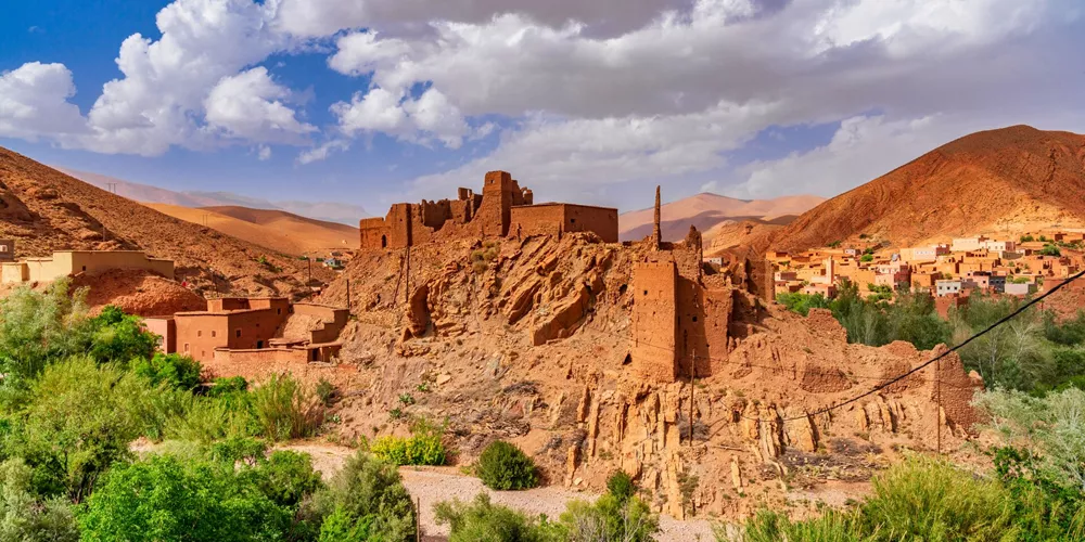 Kasbah And Village In Morocco North, Africa
