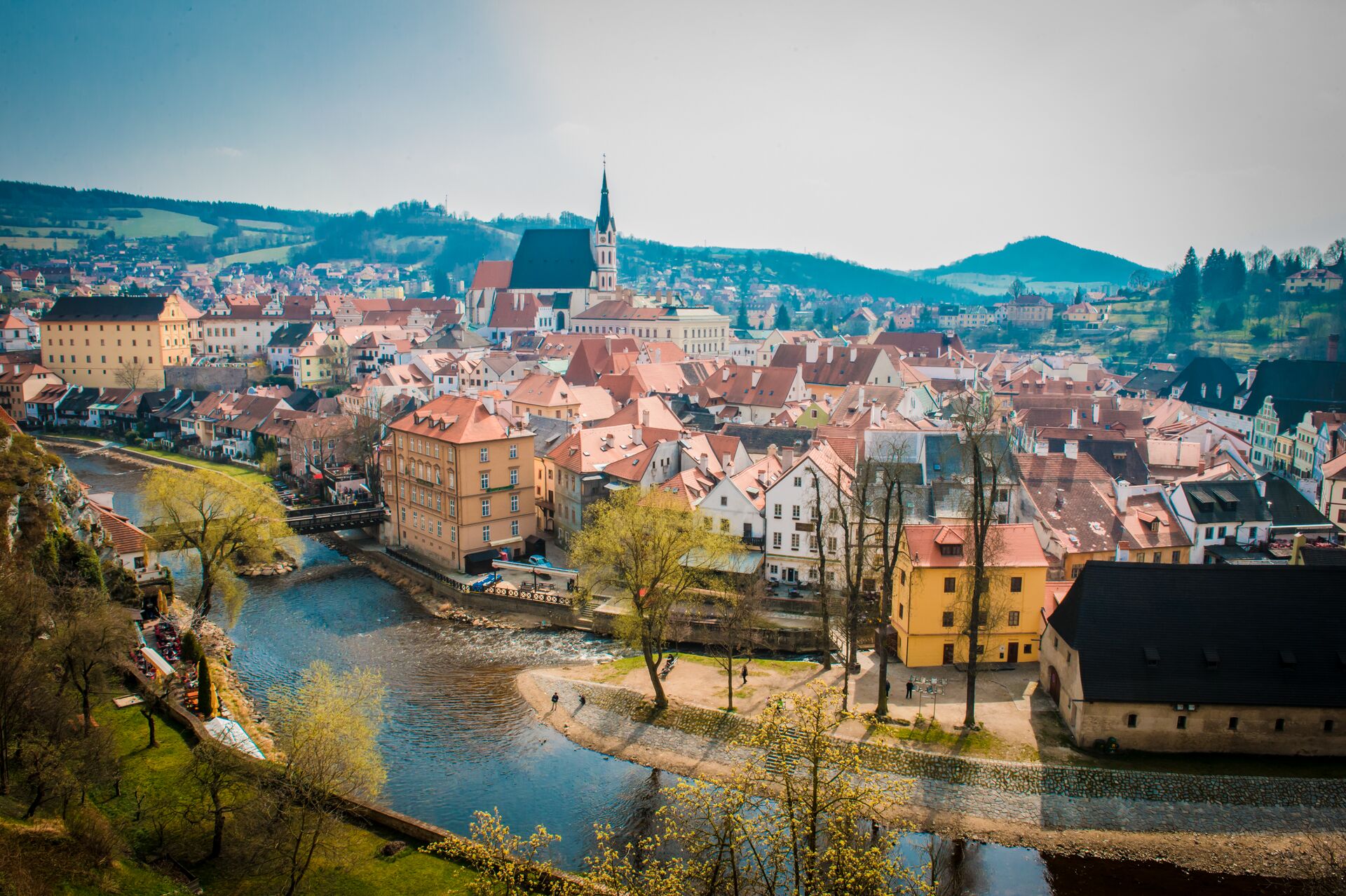Cesky Krumlov on a balmy spring morning in Czech Republic