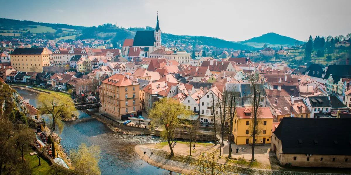 Cesky Krumlov on a balmy spring morning in Czech Republic