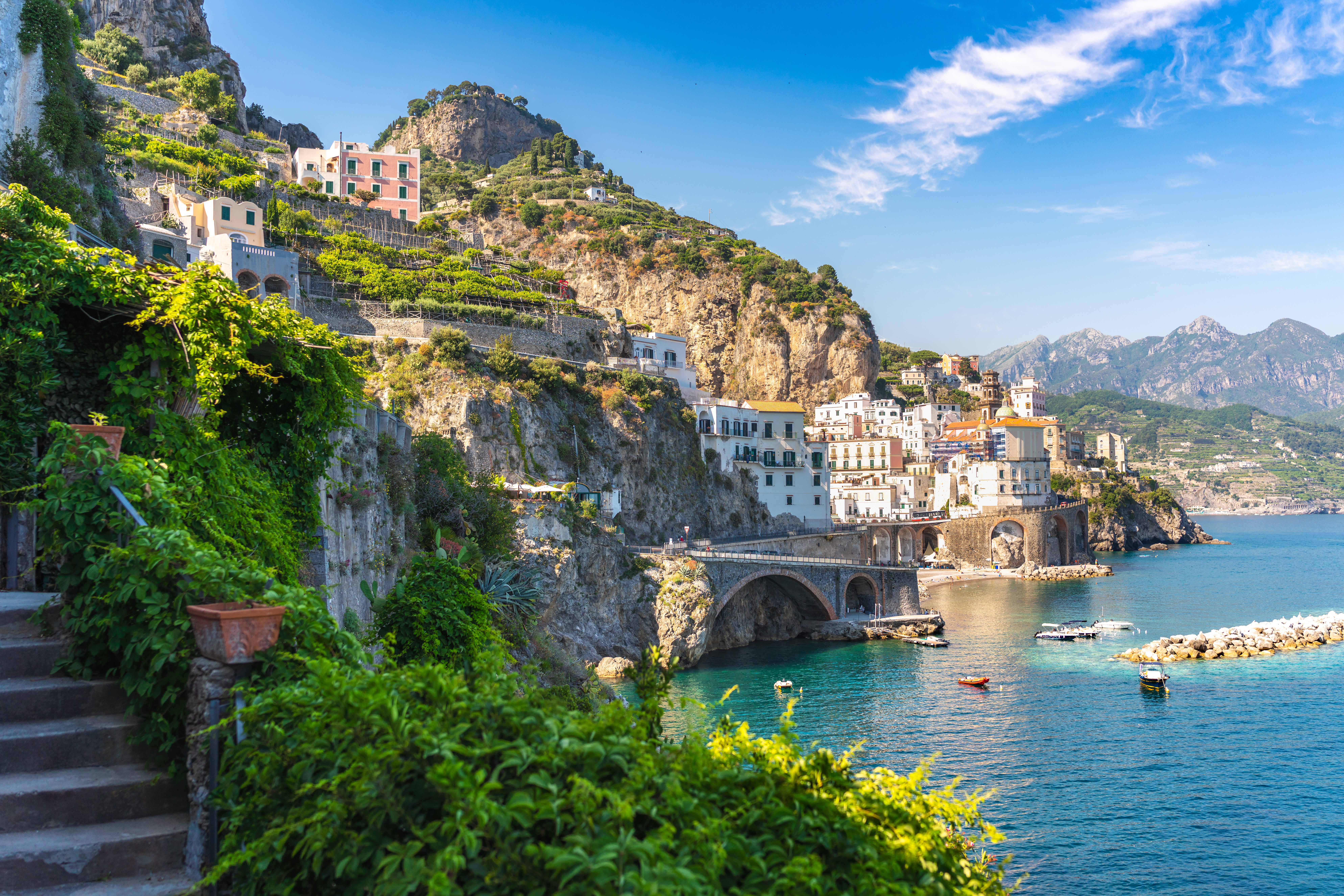 Atrani, Amalfi Coast, Campania, Sorrento, Italy View Of The Town And The Seaside In A Summer Sunset 1339667682