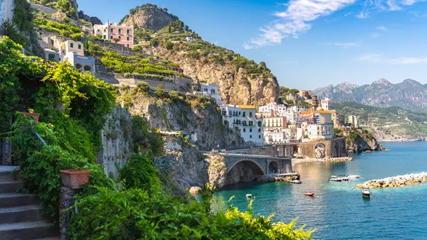 Atrani, Amalfi Coast, Campania, Sorrento, Italy View Of The Town And The Seaside In A Summer Sunset 1339667682