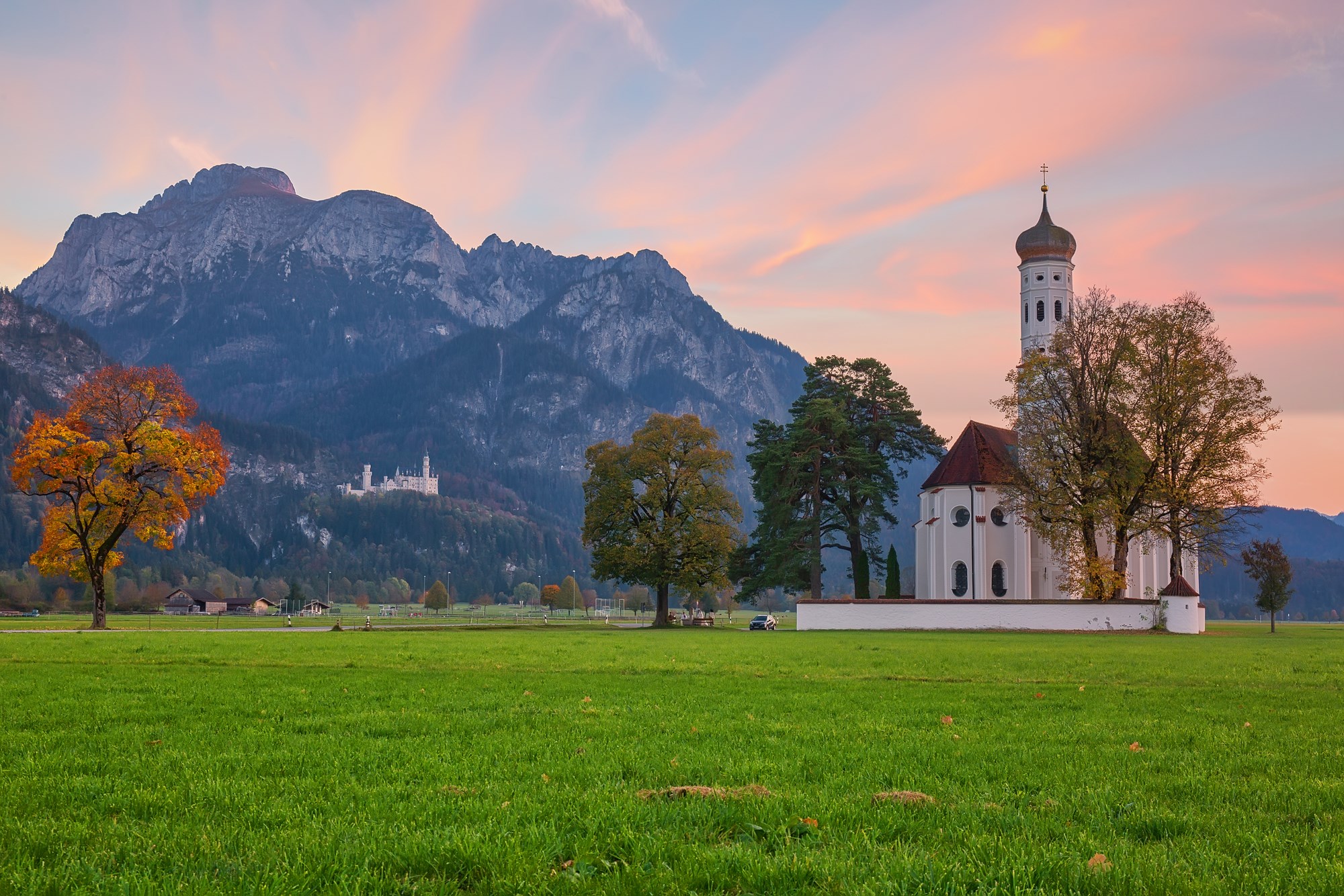 St. Coloman Church and Neuschwanstein Castle in Bavaria, Germany
