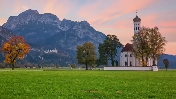 St. Coloman Church and Neuschwanstein Castle in Bavaria, Germany
