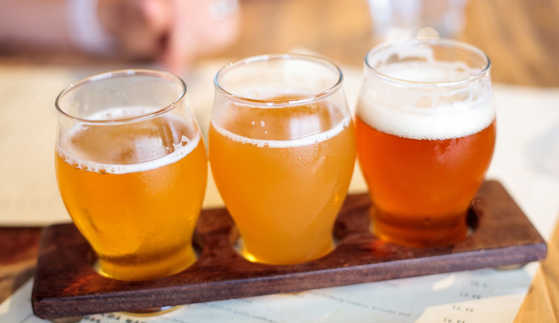 Flight of beers during a beer tasting