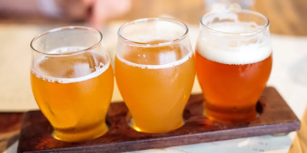 Flight of beers during a beer tasting