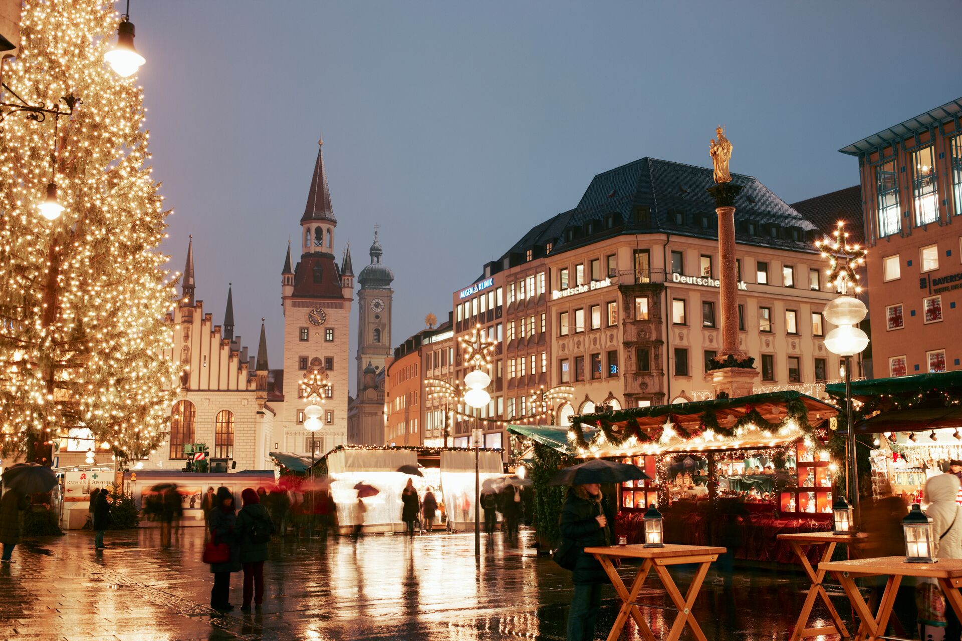 Marienplatz lit up by the Christmas Market in Munich, Germany