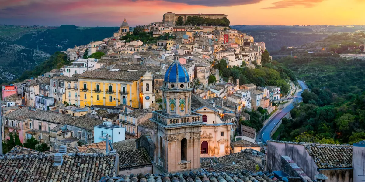 View of Ragusa UNESCO heritage town on Italian island of Sicily.