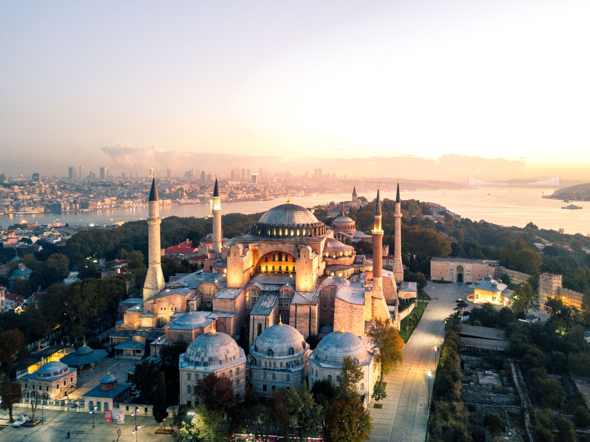 Hagia Sophia Mosque at dawn in Istanbul, Turkey