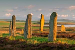 Sunset on Neolithic Ring of Brodgar, Orkney Island, Scotland