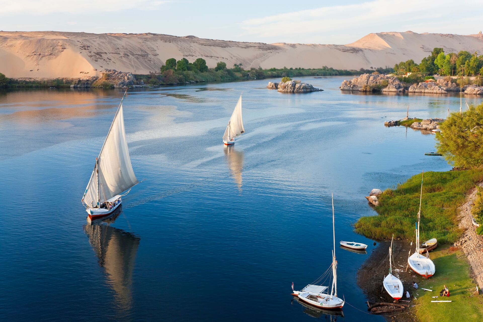 Felucca Sailboats on the River Nile in Aswan, Egypt