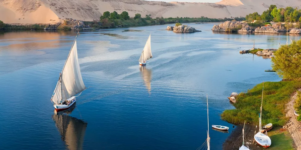 Felucca Sailboats on the River Nile in Aswan, Egypt