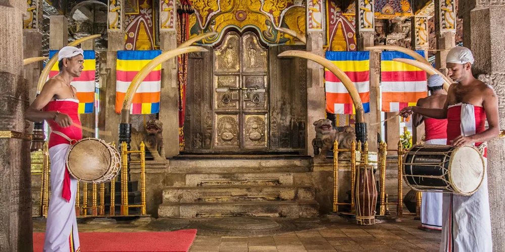 Davul Players at the Temple of the Sacred Tooth in Kandy, Sri Lanka