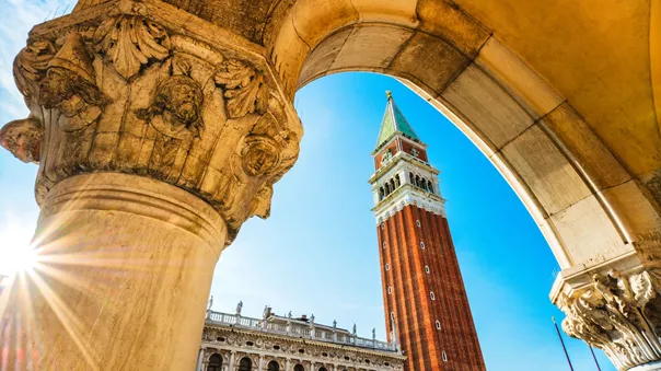 Angled shot of the Piazza de San Marco in Venice, Italy