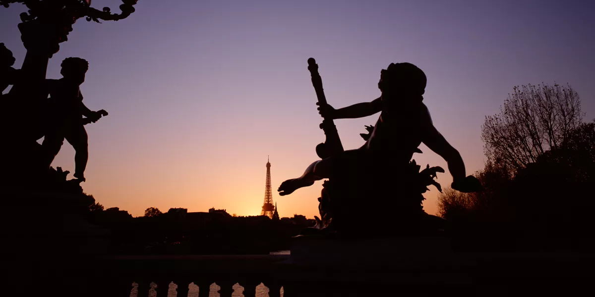 Romantic view on Paris at twilight.
