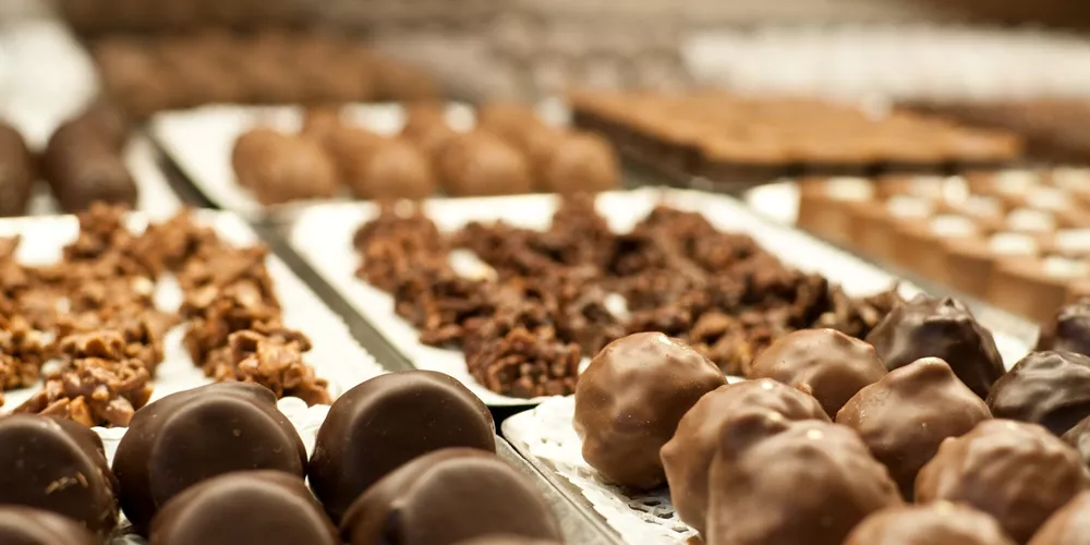 Close up view of rows of chocolate