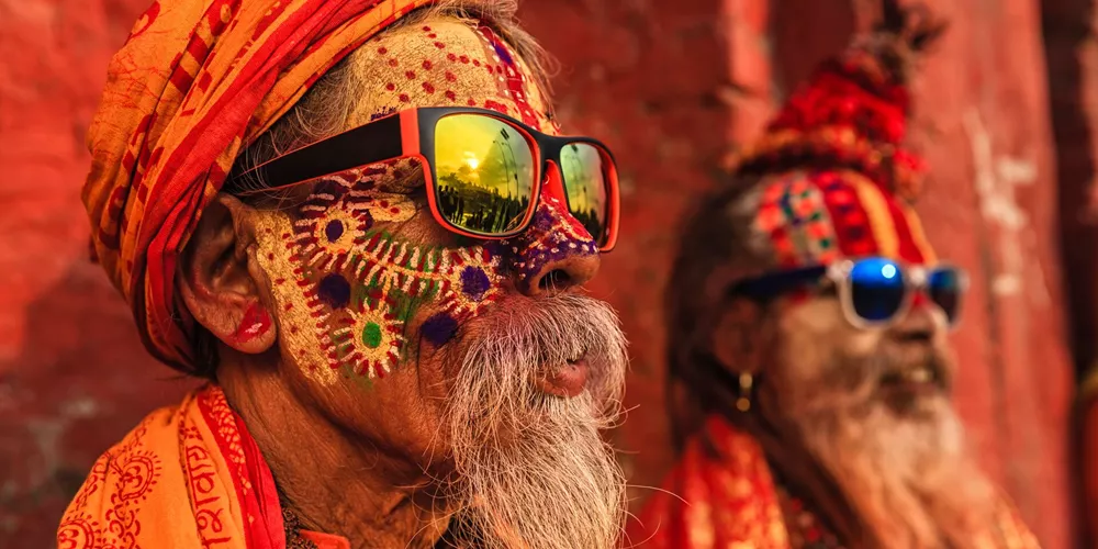 Sadhu Indian Holymen sitting in a temple in Nepal