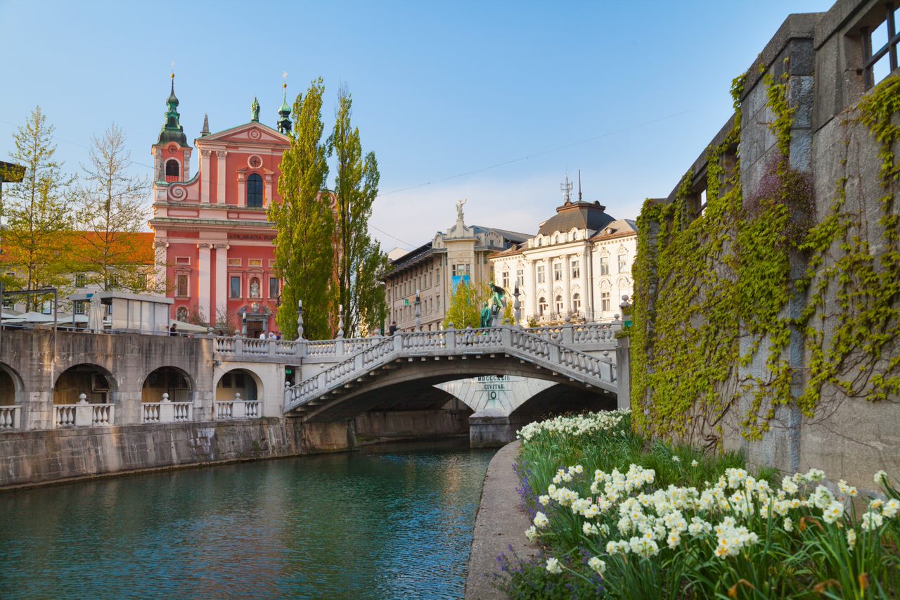 A view of Franciscan Church in Ljubljana, Slovenia