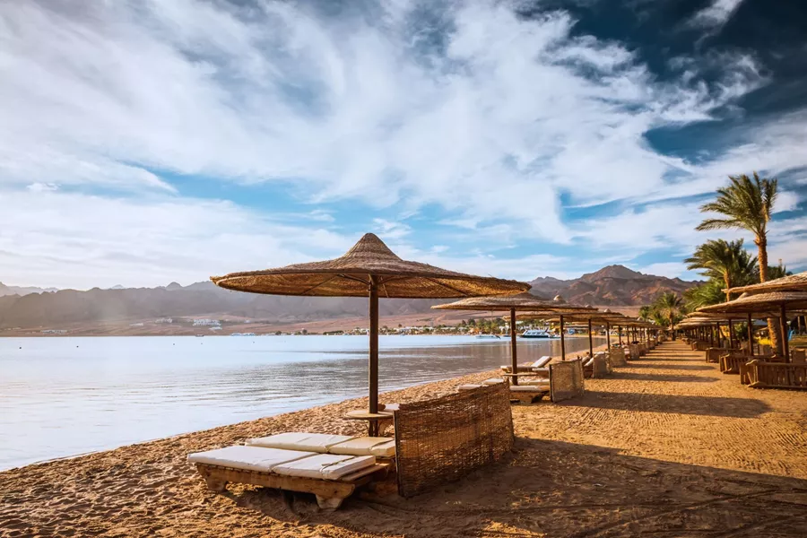 Relax under a parasol ona beach in The Red Sea, Egypt