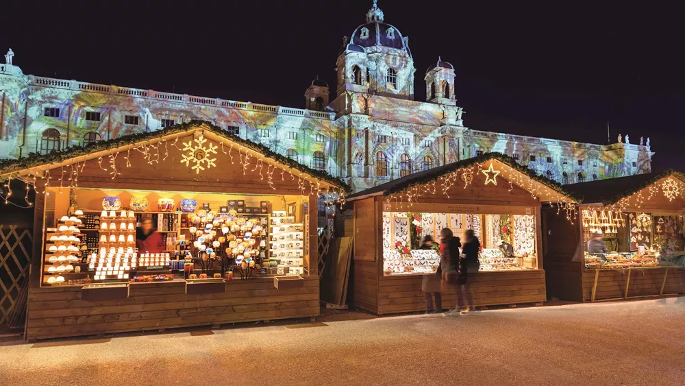 Christmas market stalls in Central Europe