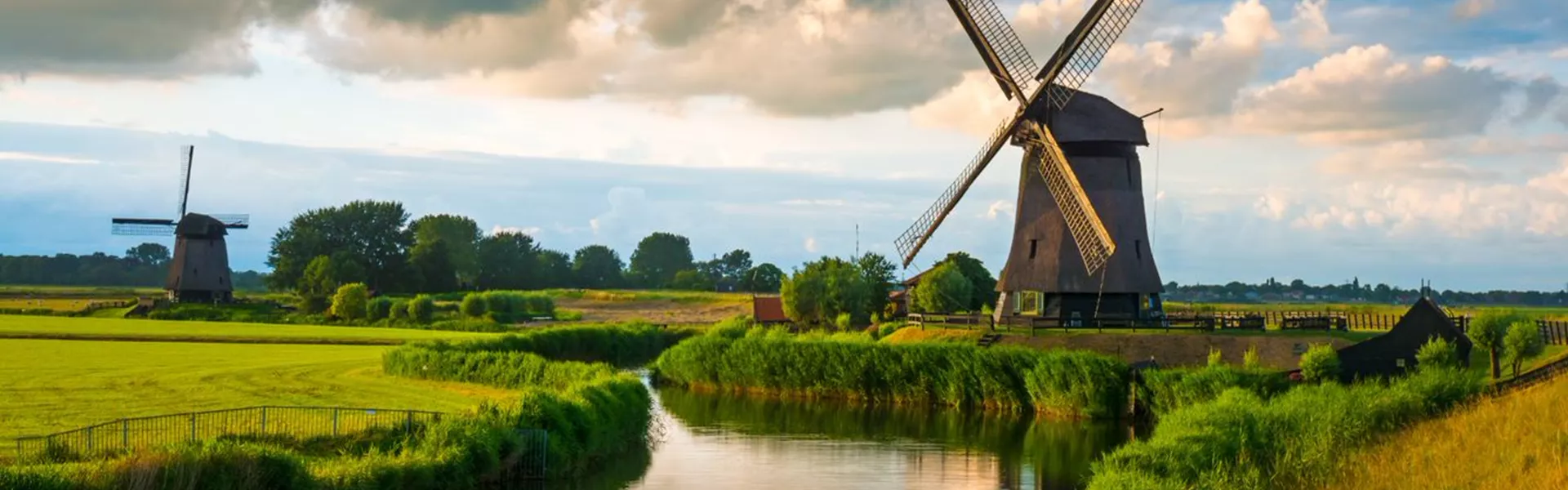 Windmills and a river, Netherlands.