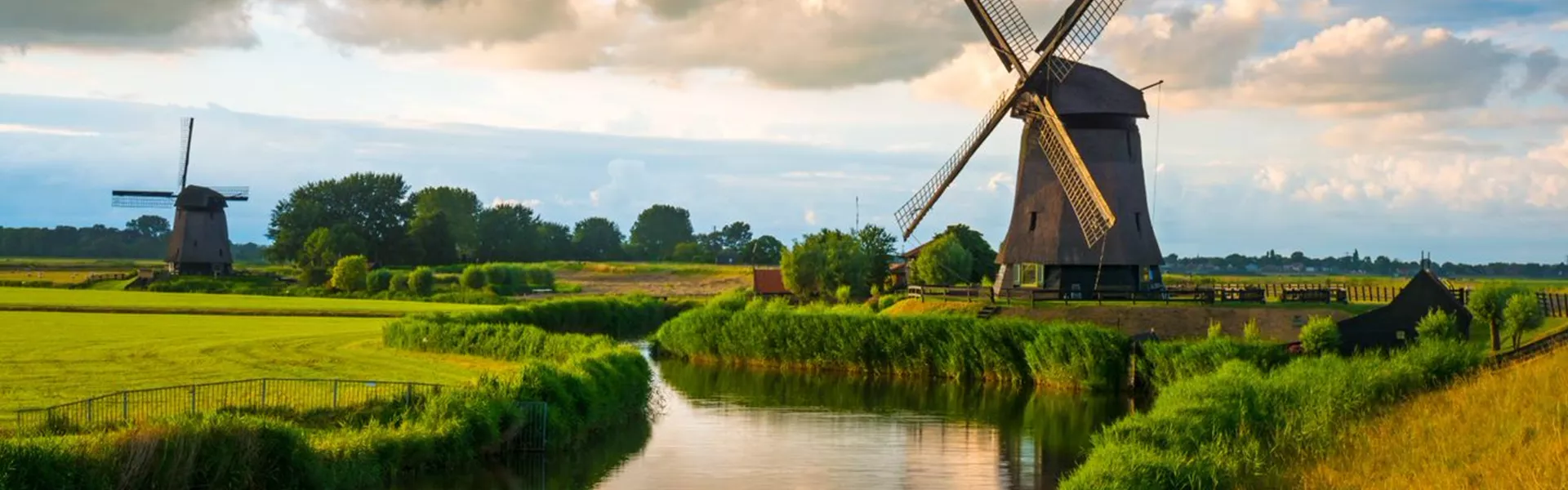 Windmills and a river, Netherlands.
