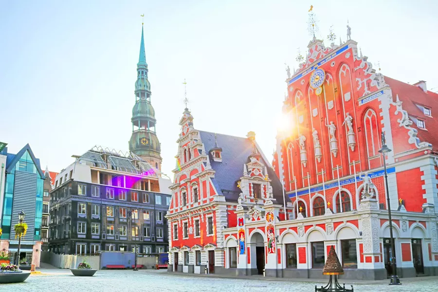 Spire Of Saint Peter Church And House Of The Blackheads, Latvia