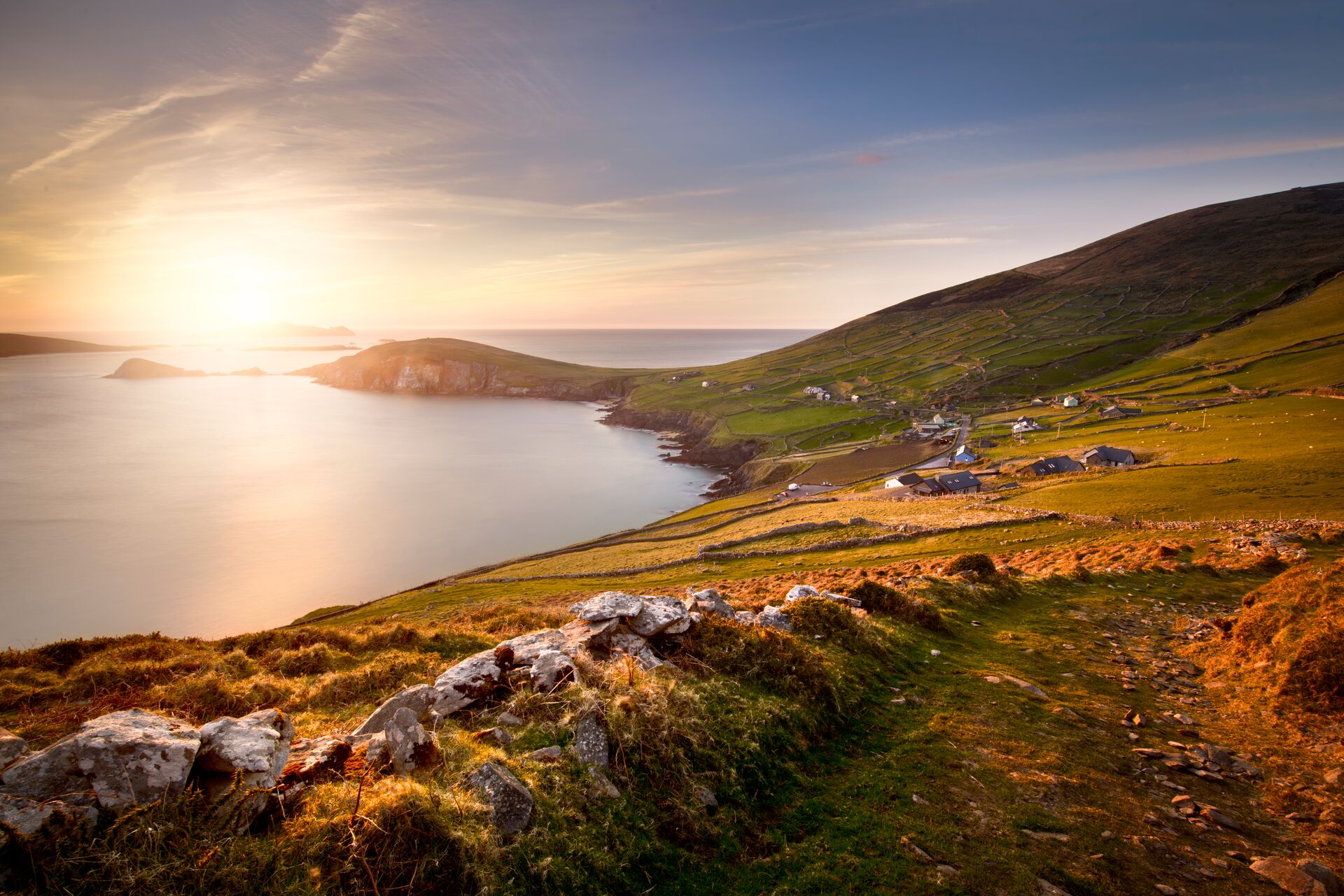 Coumeenole Beach at sunset on Slea Head Drive in Dingle, County Kerry, Ireland