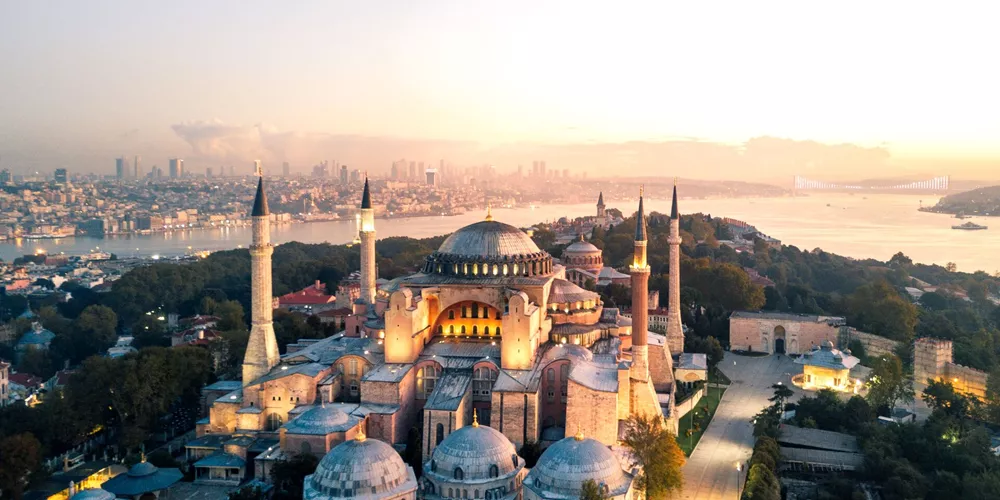 Hagia Sophia at twilight in Istanbul, Turkey