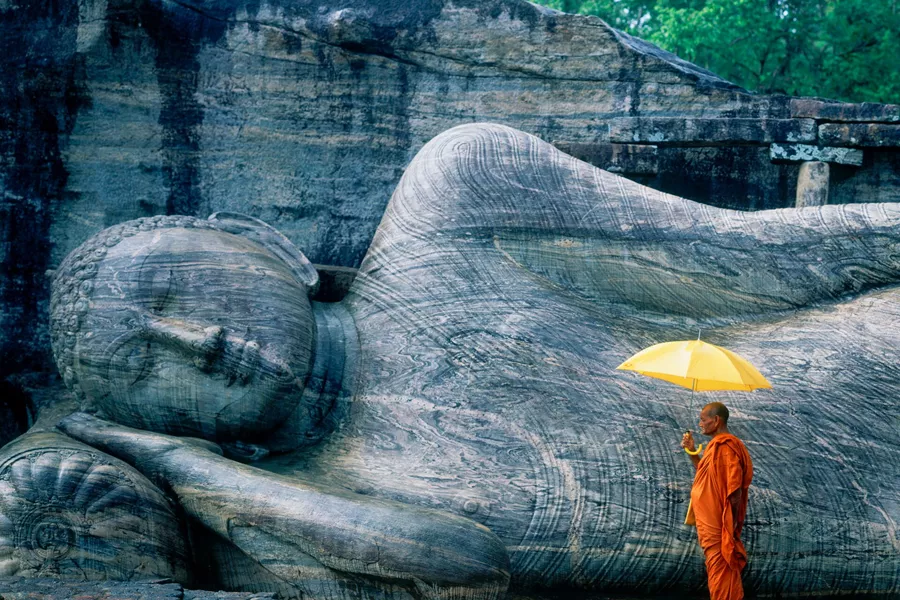 Buddhist monk at the Gal Vihara in Sri Lanka