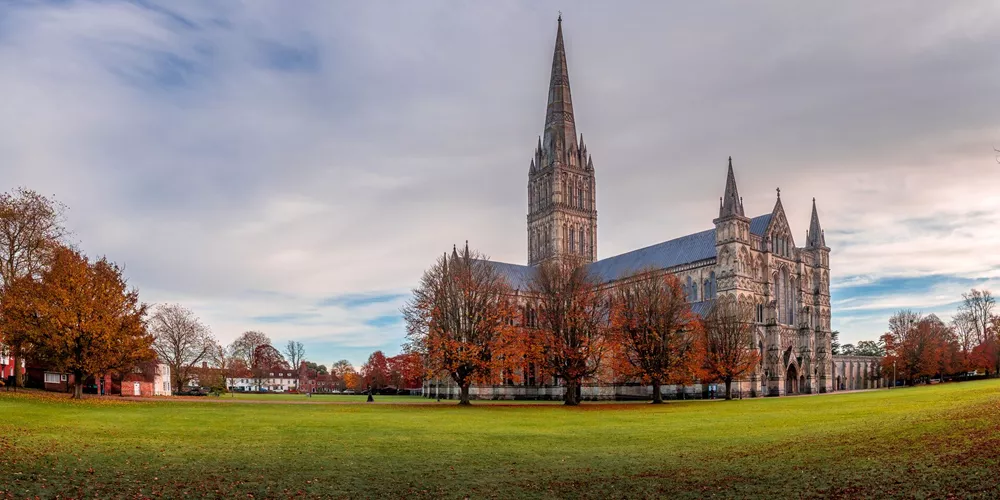 Autumn Day At Salisbury Cathedral, England